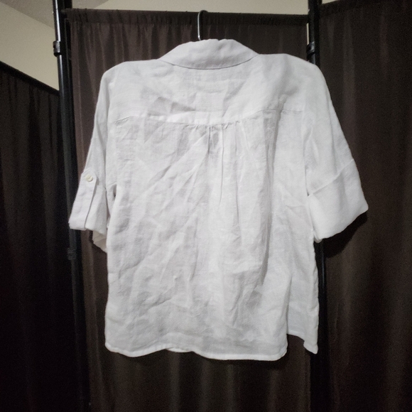 INC 100% linen white knotted button front top roll cuff sleeve  boho cot… - Picture 4 of 12